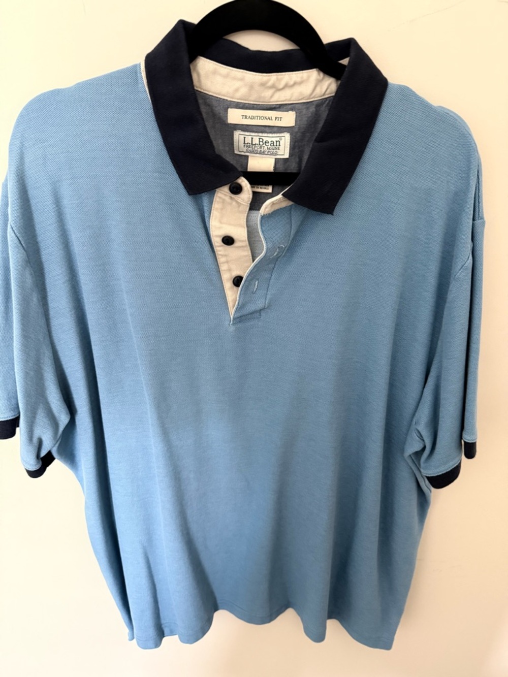 L.L. Bean Light Blue Polo with Navy Contrast Collar Mens XXL